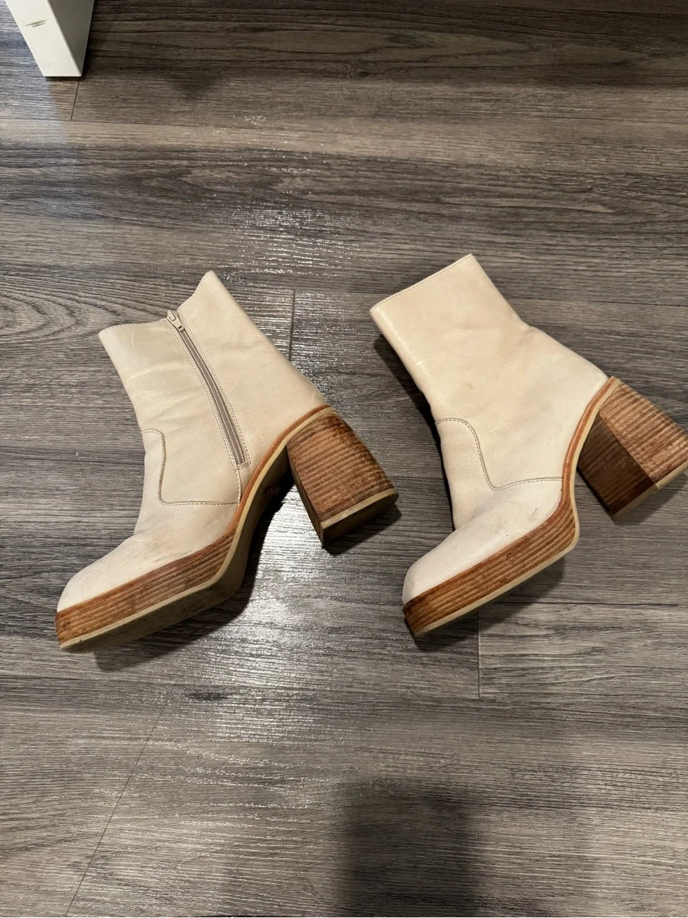 Free People Ruby Platform Ankle Boot Bone Leather Western Size 39 1/2 (9.5)